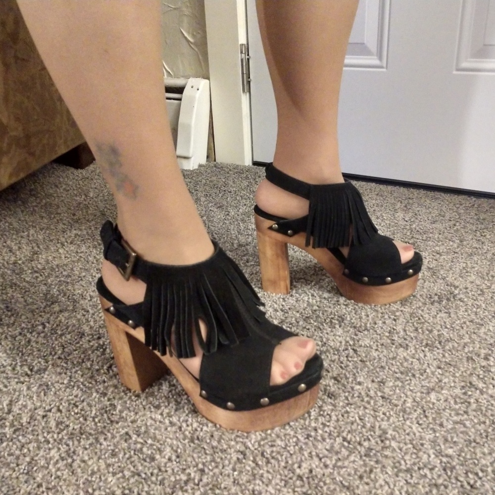 Black Studded Platforms with Fringe